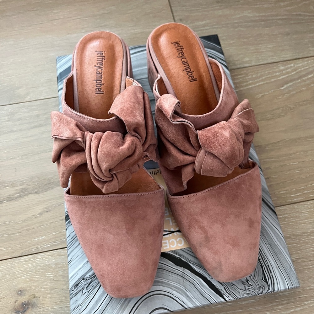 Jeffrey Campbell Tori Block Heel Mules in Dusty Rose Suede Sz 9.5